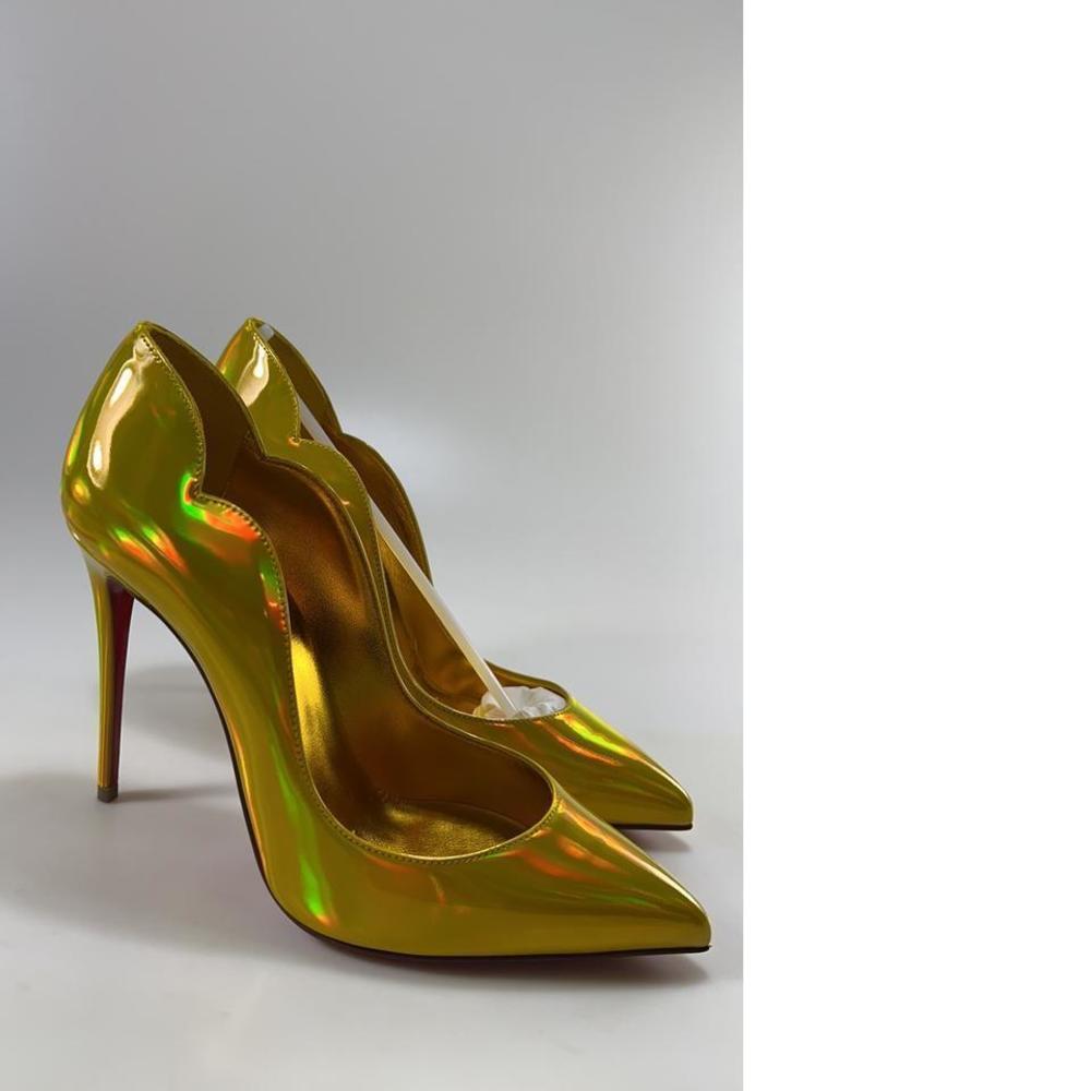 100mm Psychic Yellow Metallic Iridescent Hot Chick Pumps E493